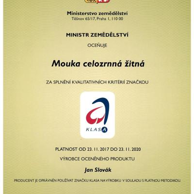 CertifikAt Klasa ZitnA CelozrnnA