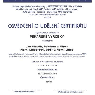 Certifikat Prave Valaske Pekarske